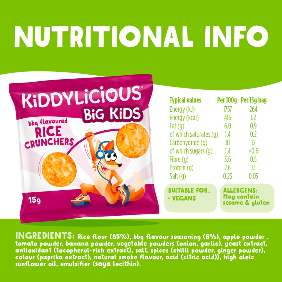 image 1 of Kiddylicious Big Kids BBQ Rice Crunchers 4x15g