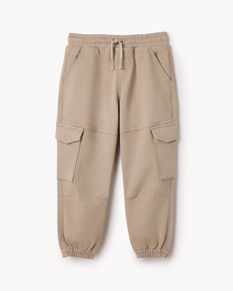 image 1 of F&F Boys Cotton Rich Cargo Joggers in Stone