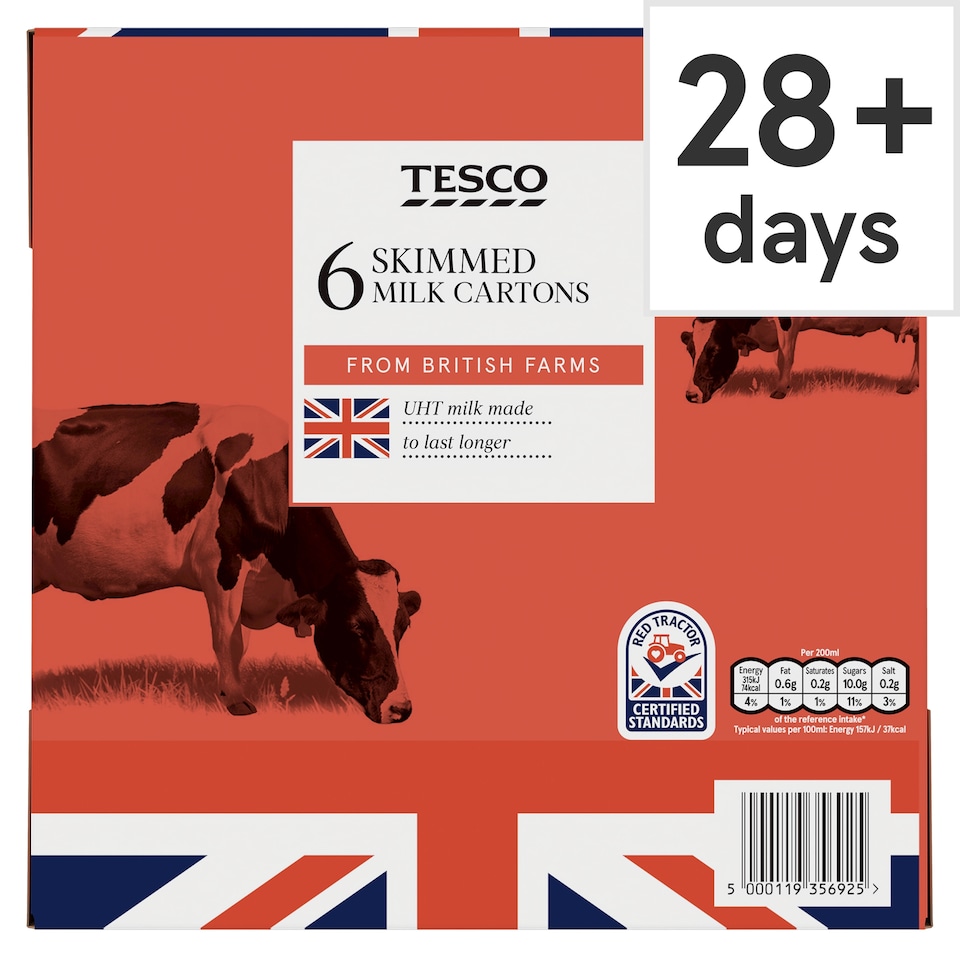 Tesco British Skimmed Uht Milk 6 X 1 Litre