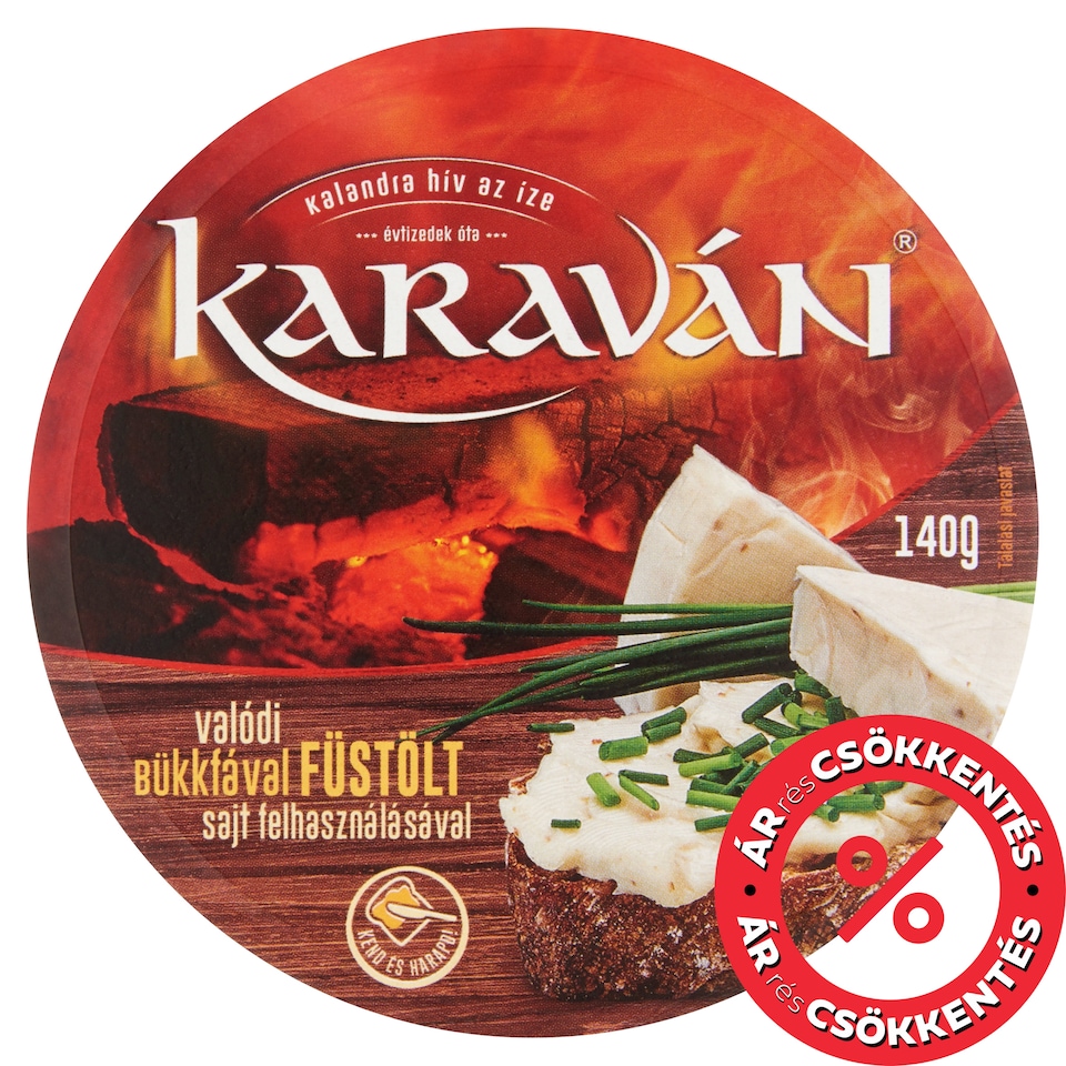 Karaván füstölt ízű, kenhető, zsíros, ömlesztett sajt 8 db 140 g