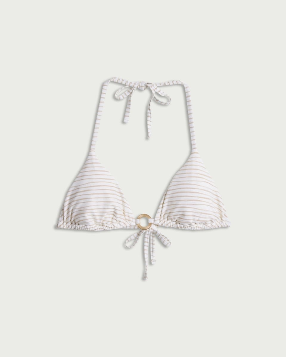 image 1 of F&F Striped Ring Detail Halter Neck Bikini Top in Gold