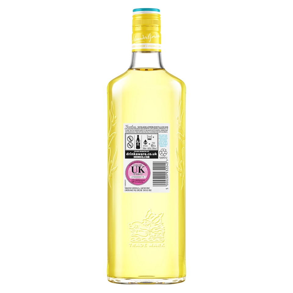 image 1 of Gordon's Sicilian Lemon Distilled Gin Bottle 37.5% Vol 70Cl