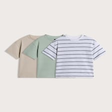 F&F Boys 3-Pack Pure Cotton Textured Short Sleeved T-Shirts in Multi