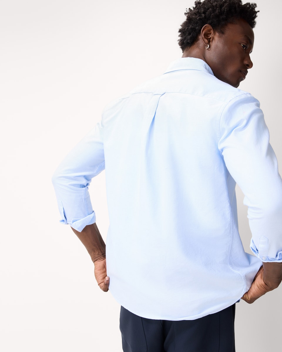 image 1 of F&F Pure Cotton Long Sleeved Oxford Shirt in Blue