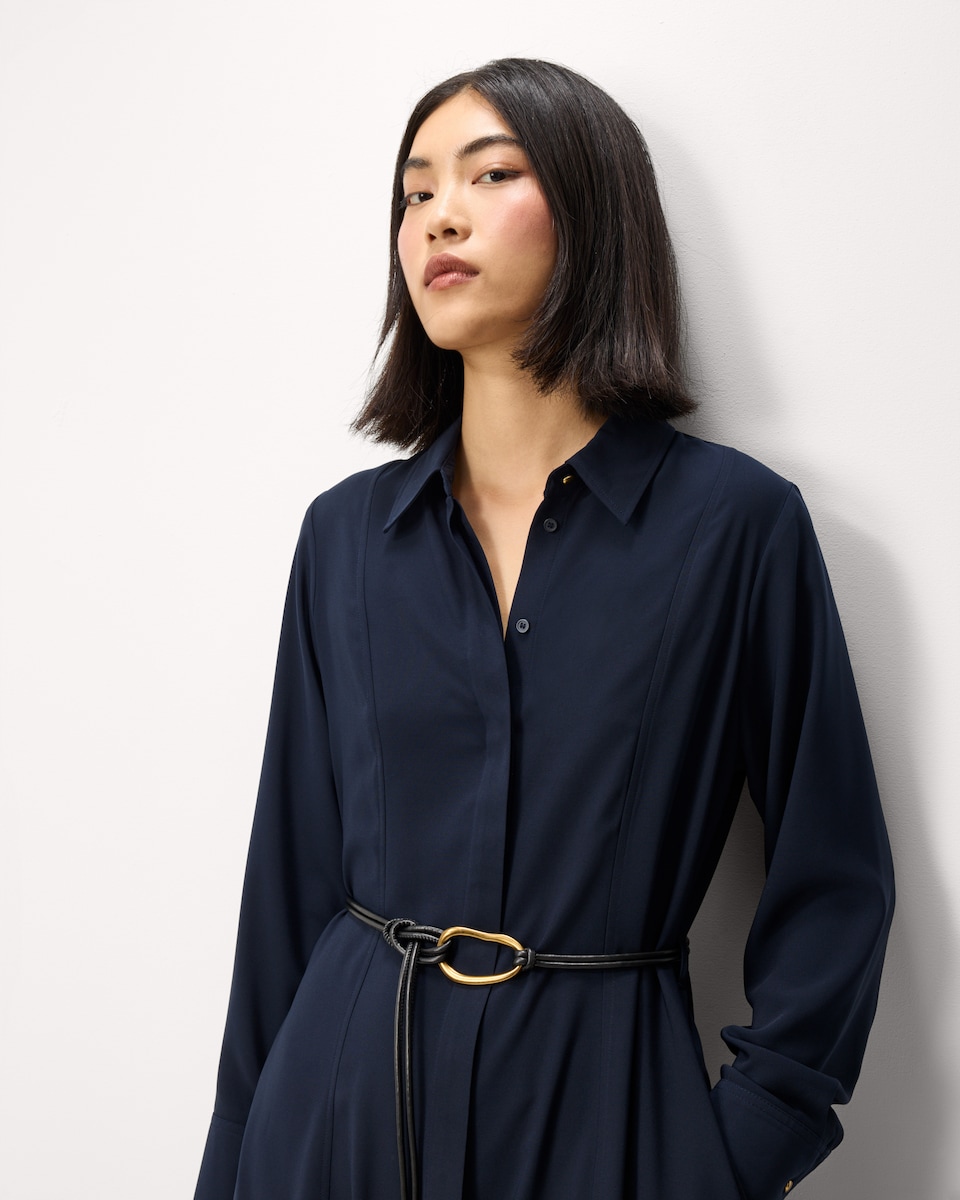 image 1 of F&F Shirt Belted Midi Dress in Navy