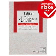 Tesco Ryža dlhozrnná, lúpaná, vo varných vreckách 4 x 100 g (400 g)