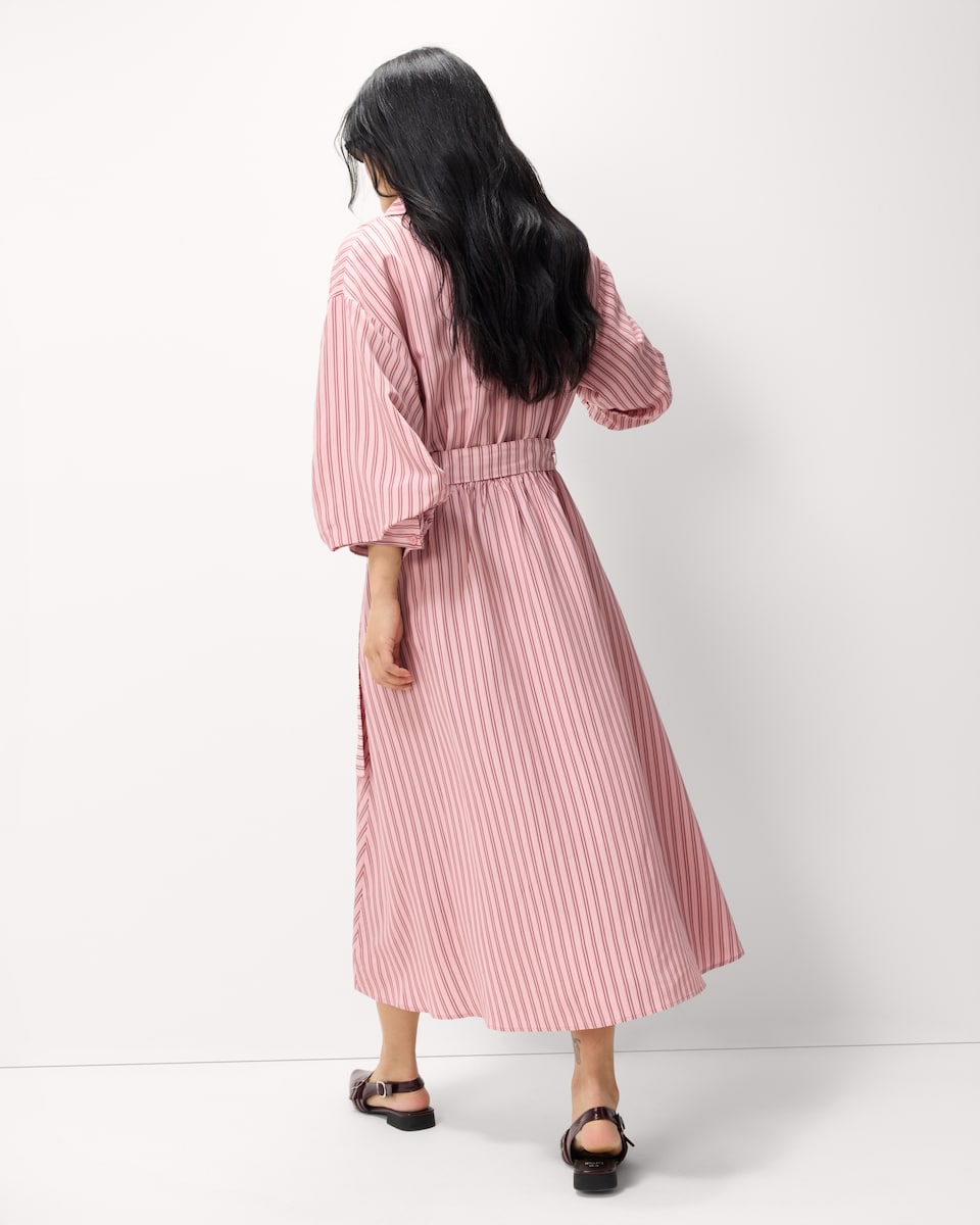 image 1 of F&F Striped Puff Sleeved Midi Dress in Pink
