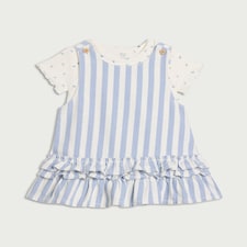F&F Baby 2-Piece Striped Pinafore and Bodysuit Set in Blue
