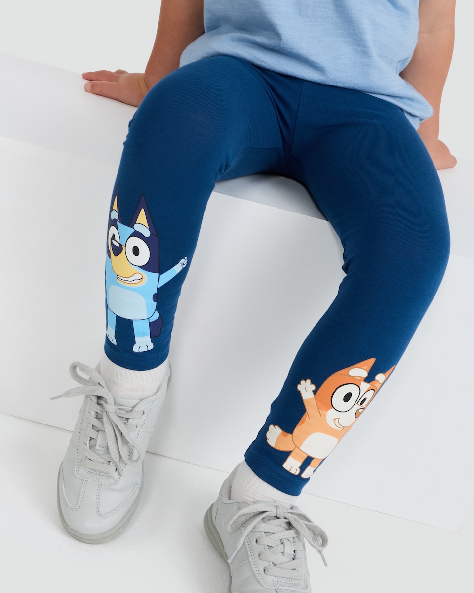 image 1 of Bluey and Bingo 2-Pack Cotton Rich Leggings in Blue