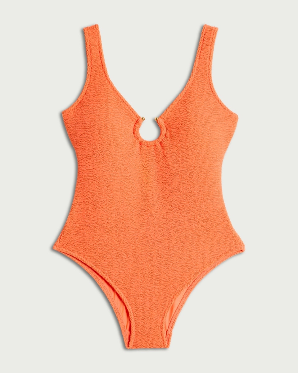image 1 of F&F Textured Ring Detail Swimsuit in Orange
