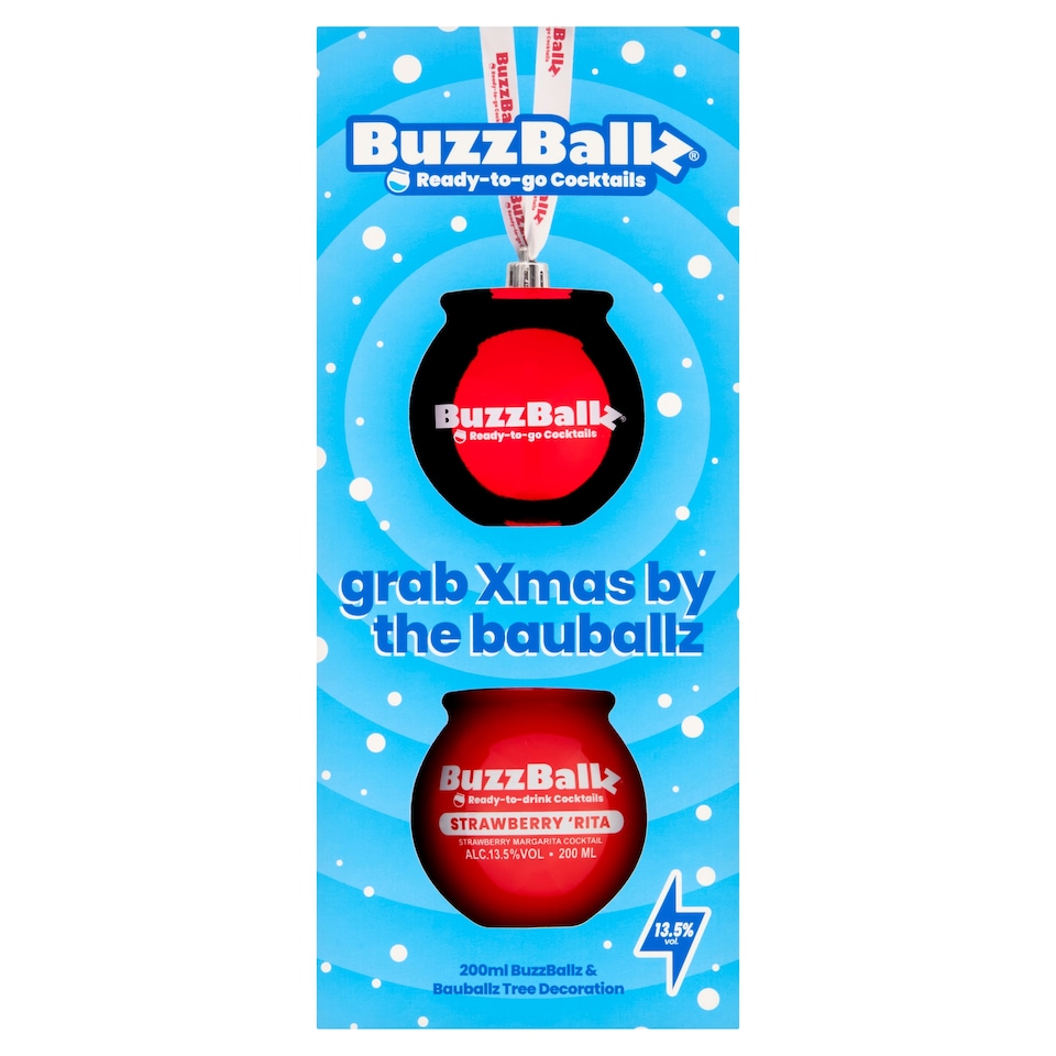 Buzzballz Strawberry 'Rita Cocktail 200ml with Bauballz Tree Decoration Gift Set