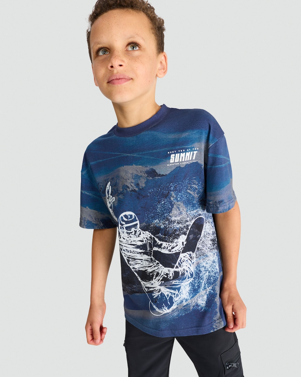 image 1 of F&F Active Pure Cotton Snowboarder Summit T-Shirt in Navy