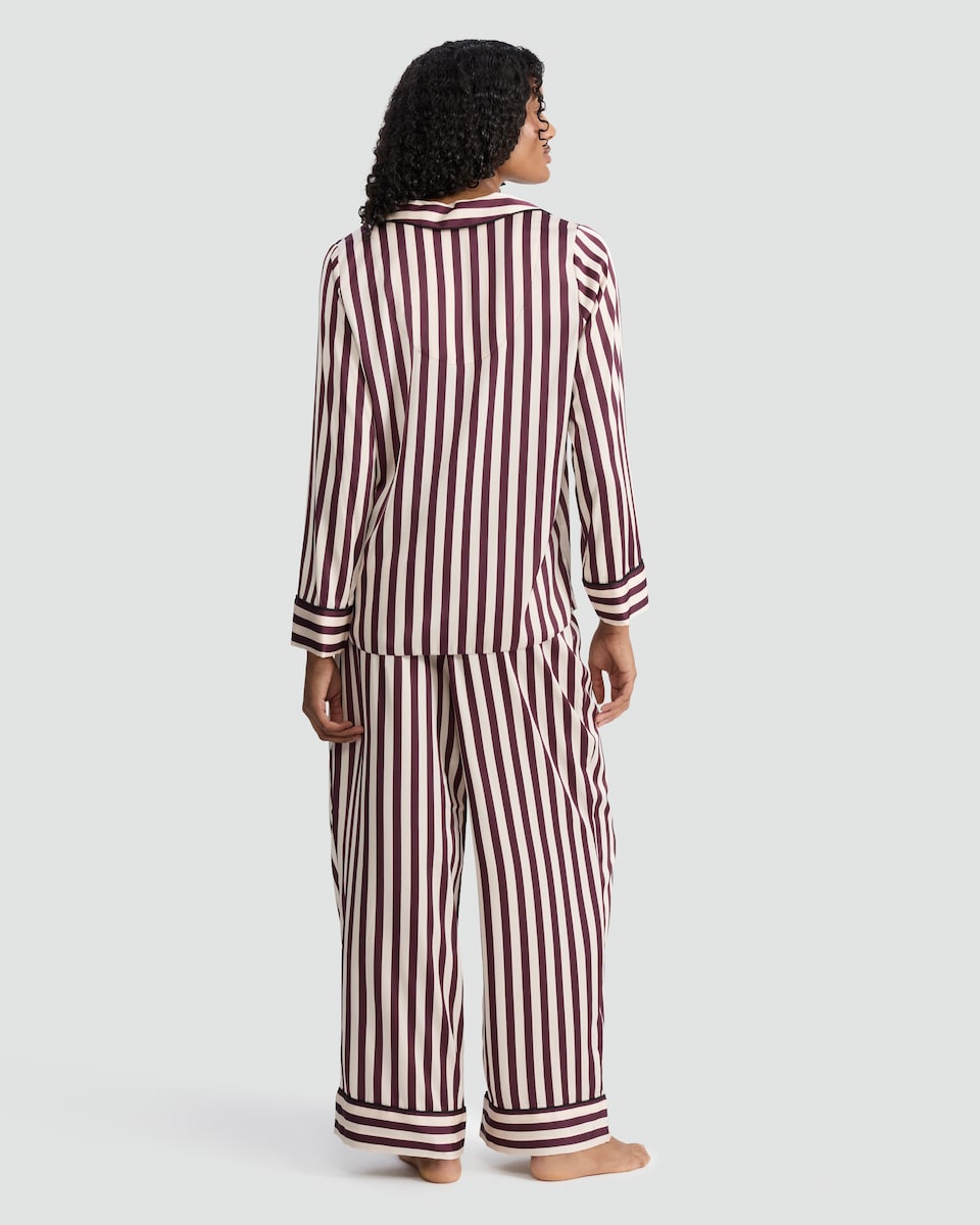 image 1 of F&F CoolEase™ Stripe Print Shirt and Trousers Pyjamas in Cream