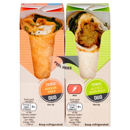 T. Ckn Tikka & Jalfrezi Onion Bhaji Duo Wrap Tesco Groceries