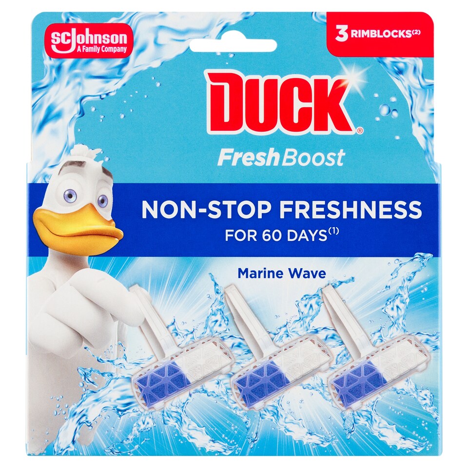 image 1 of Duck Fresh Boost Marine Wave Toilet Rim Block 3 x 16g (48g)