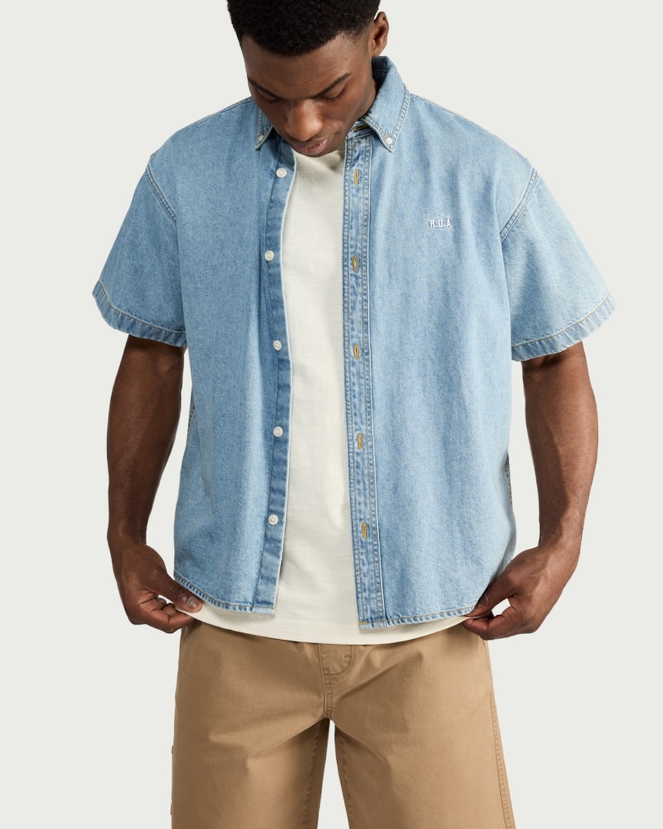 image 1 of RDA Button Up Pure Cotton Short Sleeved Shirt in Blue
