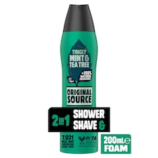 ORIGINAL SOURCE 2in1 SHOWER & SHAVE FOAM BODYWASH TINGLY MINT & TEA TREE 200ML