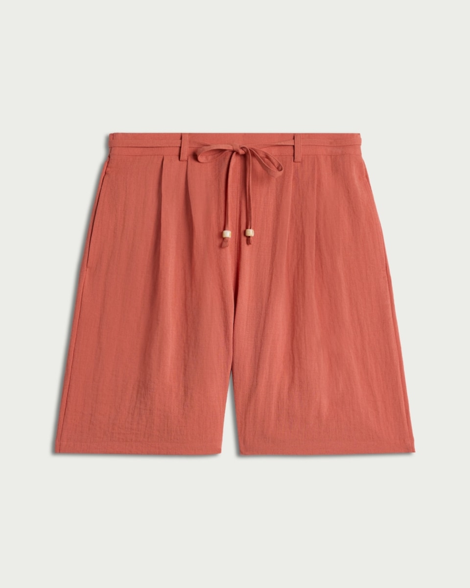 image 1 of F&F Textured Pleated Tie Waist Co-ord Shorts in Coral