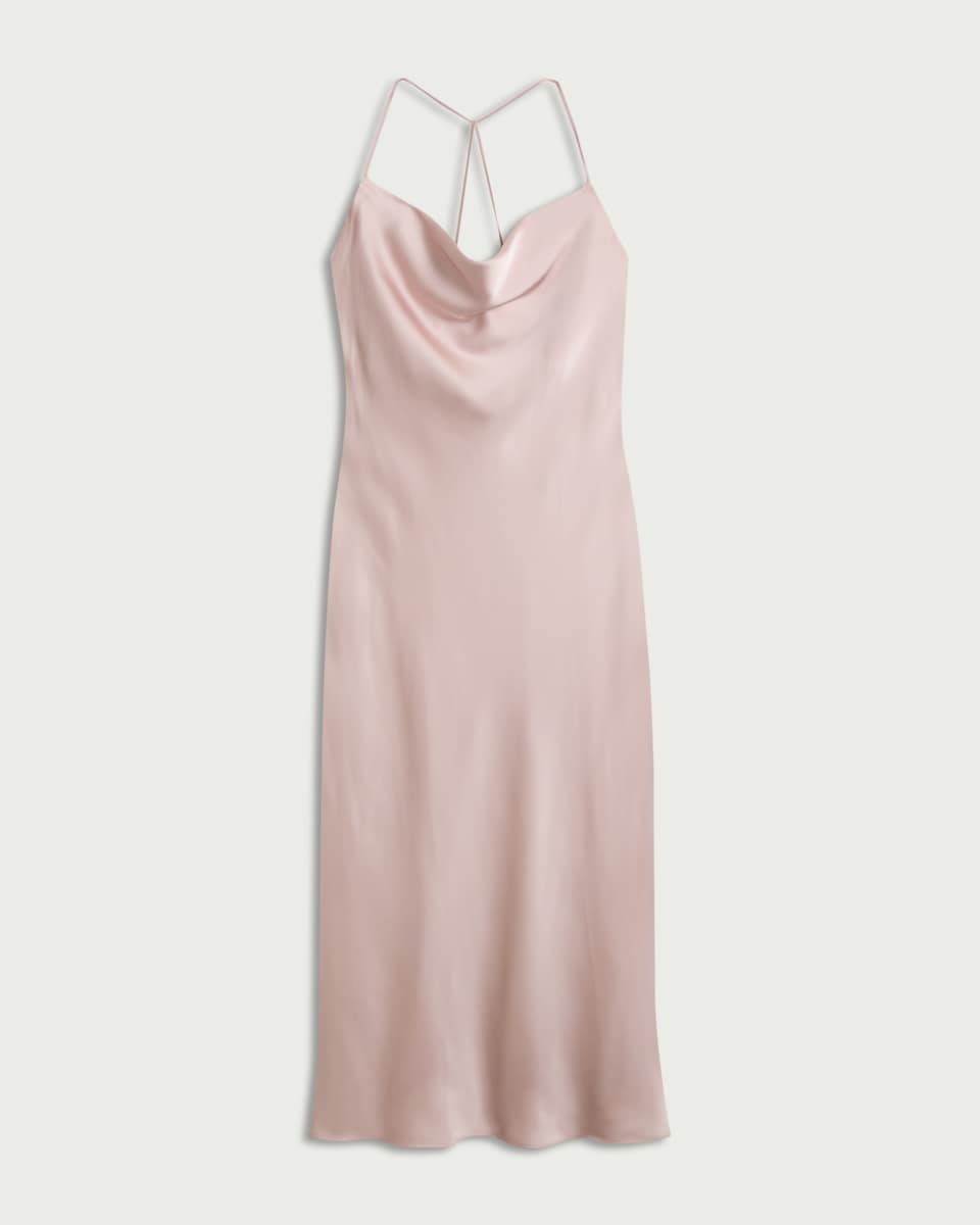 image 1 of F&F Satin Cowl Neck Maxi Dress in Pink