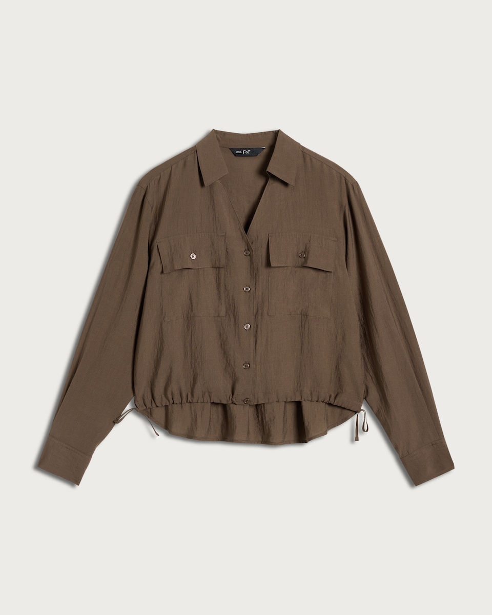 image 1 of The F&F Edit Button Up Drawstring Hem Shirt in Brown