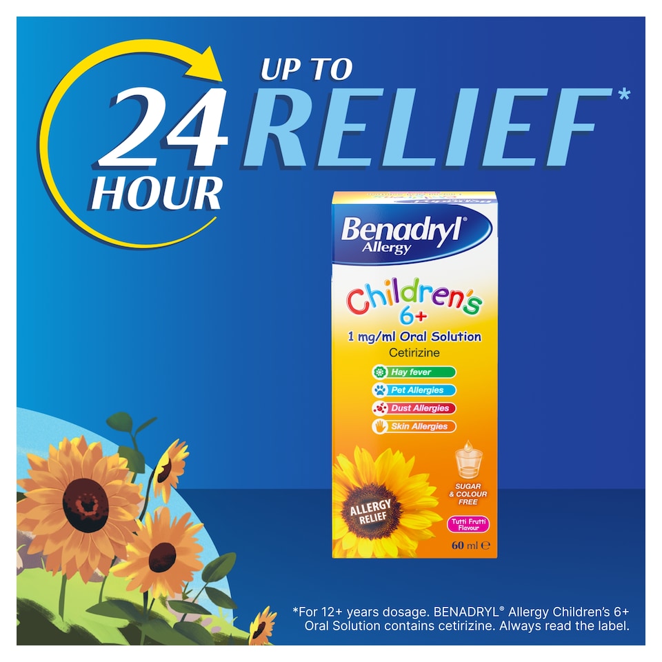 image 1 of BENADRYL ALLERGY CHILDRENS MEDICINE 6YR + TUTTI FRUTTI FLAVOUR 60ML