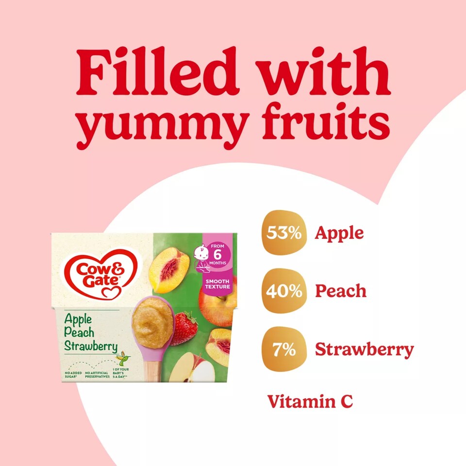 image 1 of Cow & Gate Apple Peach Strawberry Pots 4 x 100g