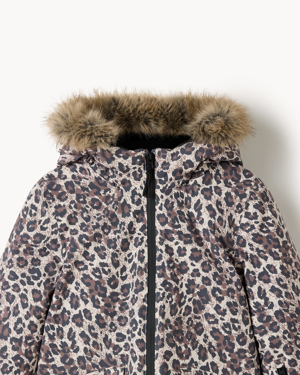 image 1 of F&F Girls Animal Print Waterproof Coat in Multi Brown