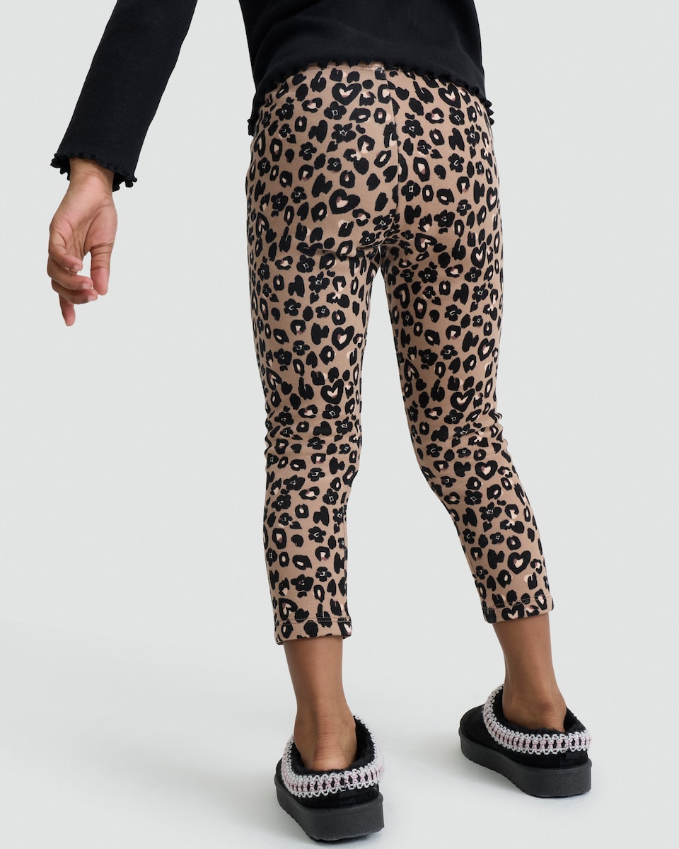 image 1 of F&F Girls Leopard Print Fleece Lined Leggings in Multi