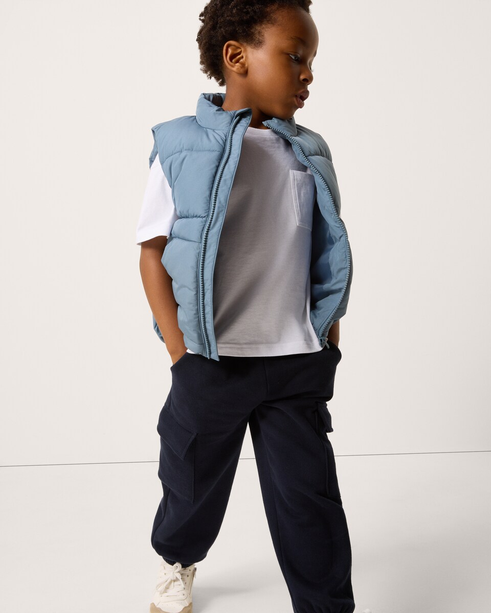 image 1 of F&F Boys Cotton Blend Cargo Joggers in Navy