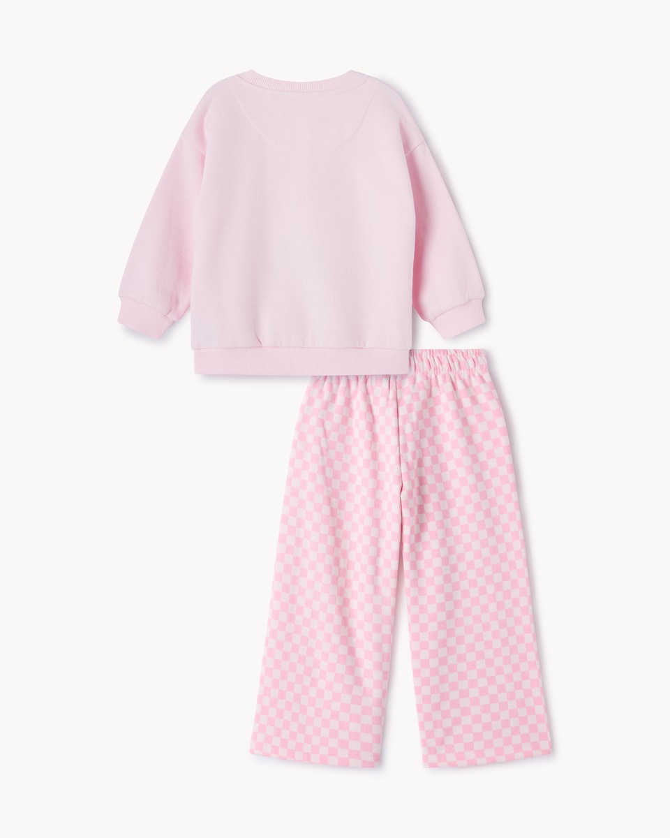 image 1 of F&F Girls Cotton Rich Halloween Pumpkin Sweatshirt and Trousers Set in Multi Pink