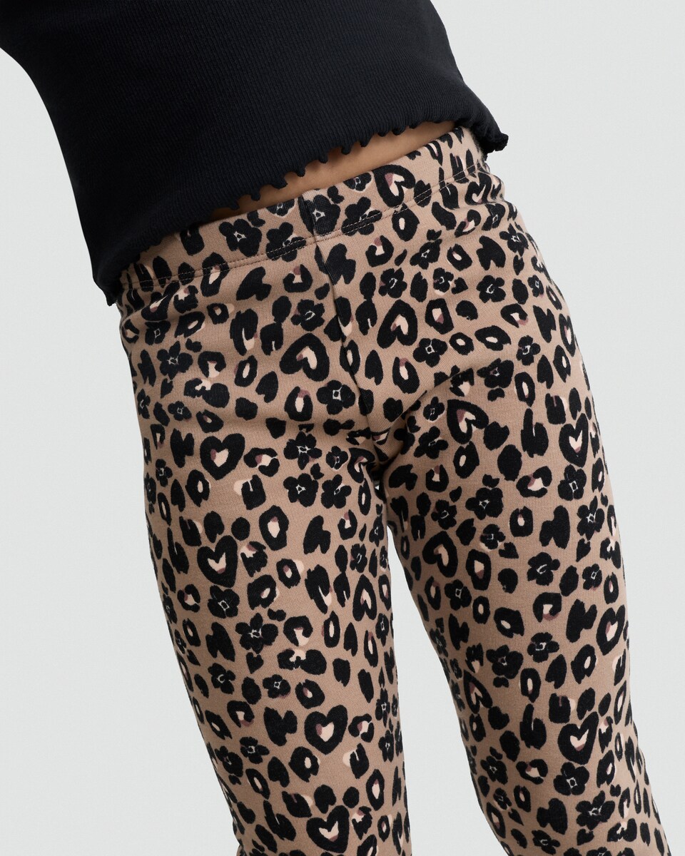 image 1 of F&F Girls Leopard Print Fleece Lined Leggings in Multi