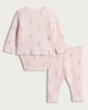 image 2 of Peter Rabbit Jemima Puddle Duck 3-Piece Pointelle Cardigan, Bodysuit and Leggings Set in Pink