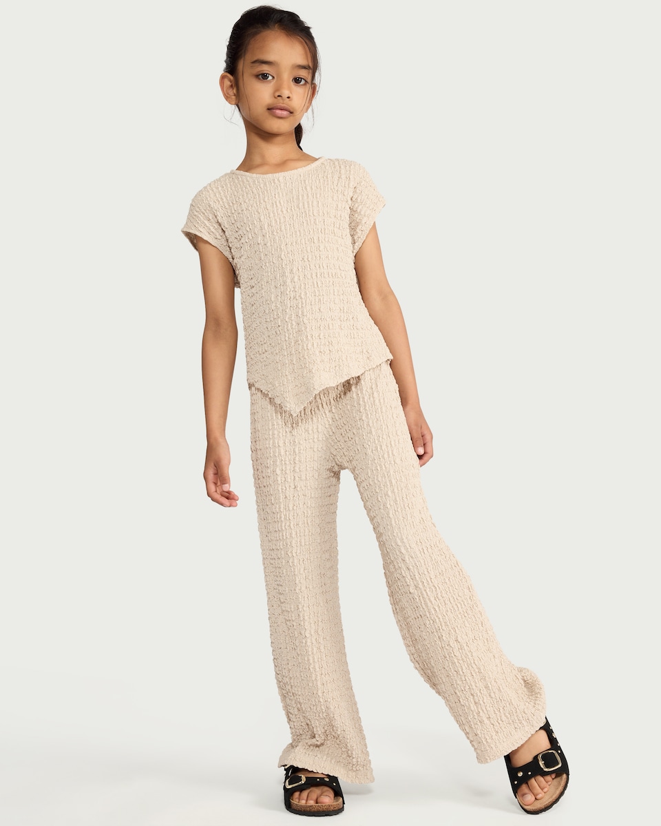 image 1 of F&F Girls 2-Piece Textured Set in Neutral