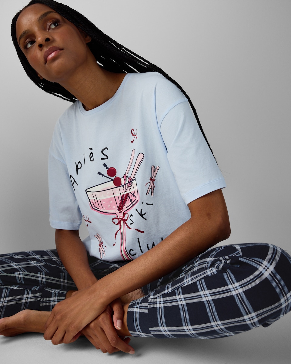 image 1 of F&F Pure Cotton Cocktail Pyjama Top in Blue