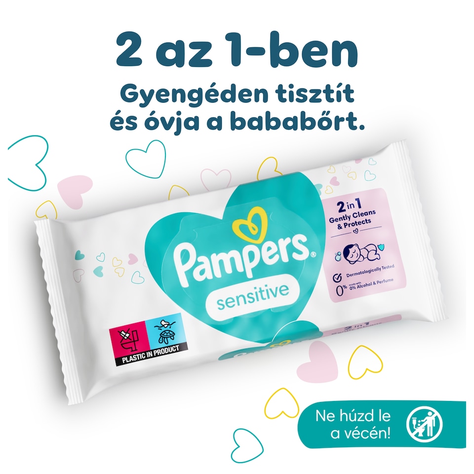 Pampers Sensitive Nedves Törlőkendő, 5 csomag = 260 db Törlőkendő  1. kép
