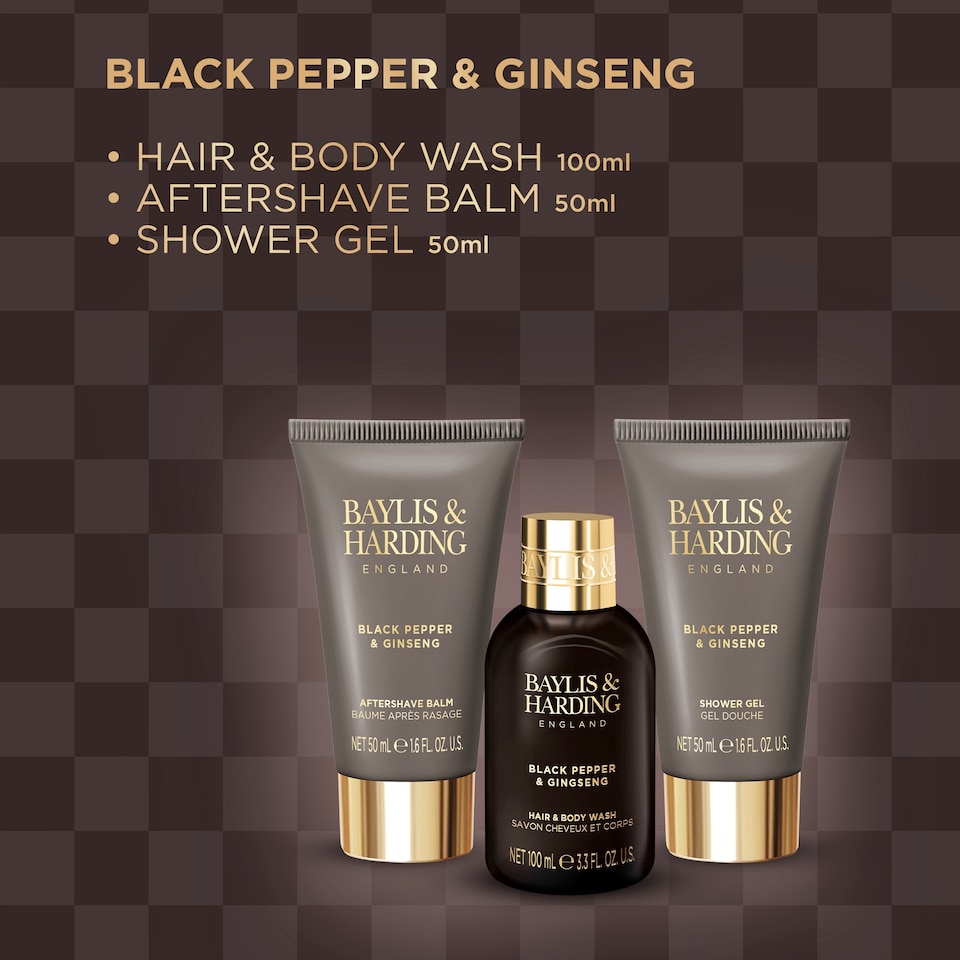 image 1 of Baylis & Harding Black Pepper & Ginseng Men's Luxury Wash Bag Gift Set