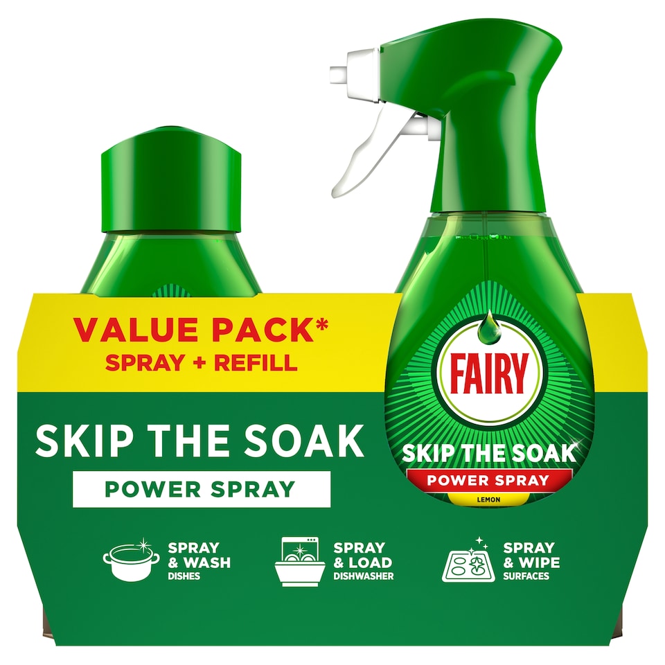 image 1 of Fairy Skip The Soak Power Spray and Refill Lemon 2x500ml
