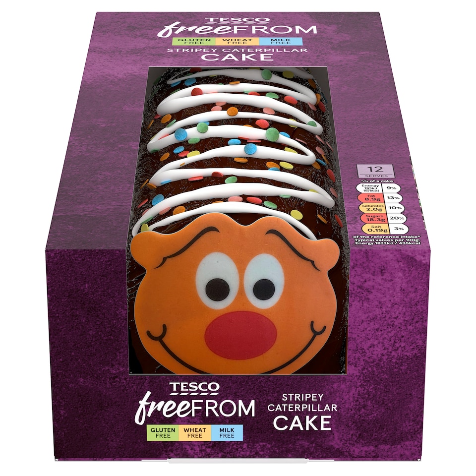 TESCO FREE FROM STRIPEY CATERPILLAR CAKE