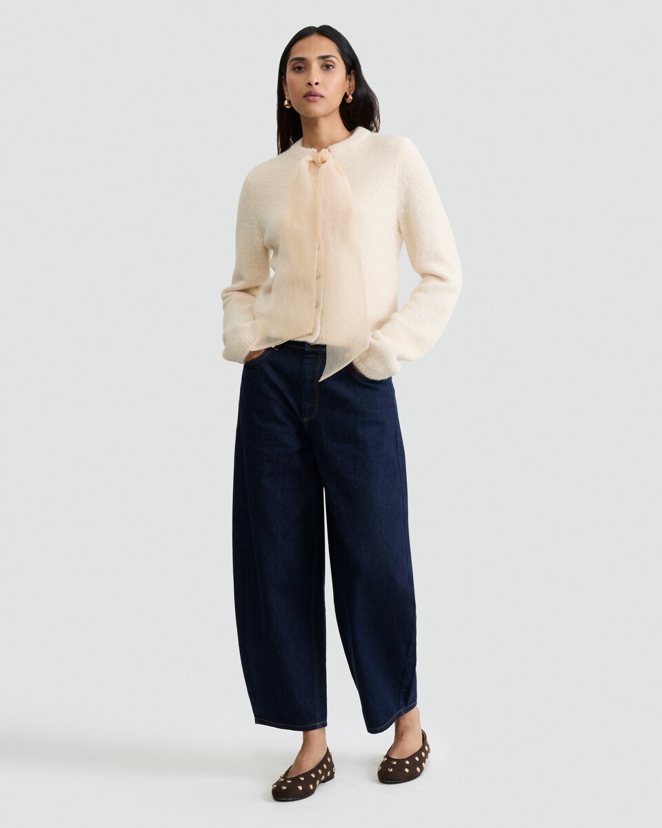 image 1 of F&F Pure Cotton Barrel Leg Jeans in Navy