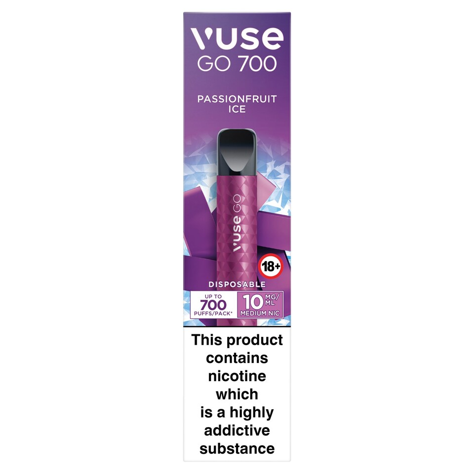 Vuse Go 700 Vape Passion Fruit Ice 10Mg/Ml Disposable 2Ml Tesco Groceries
