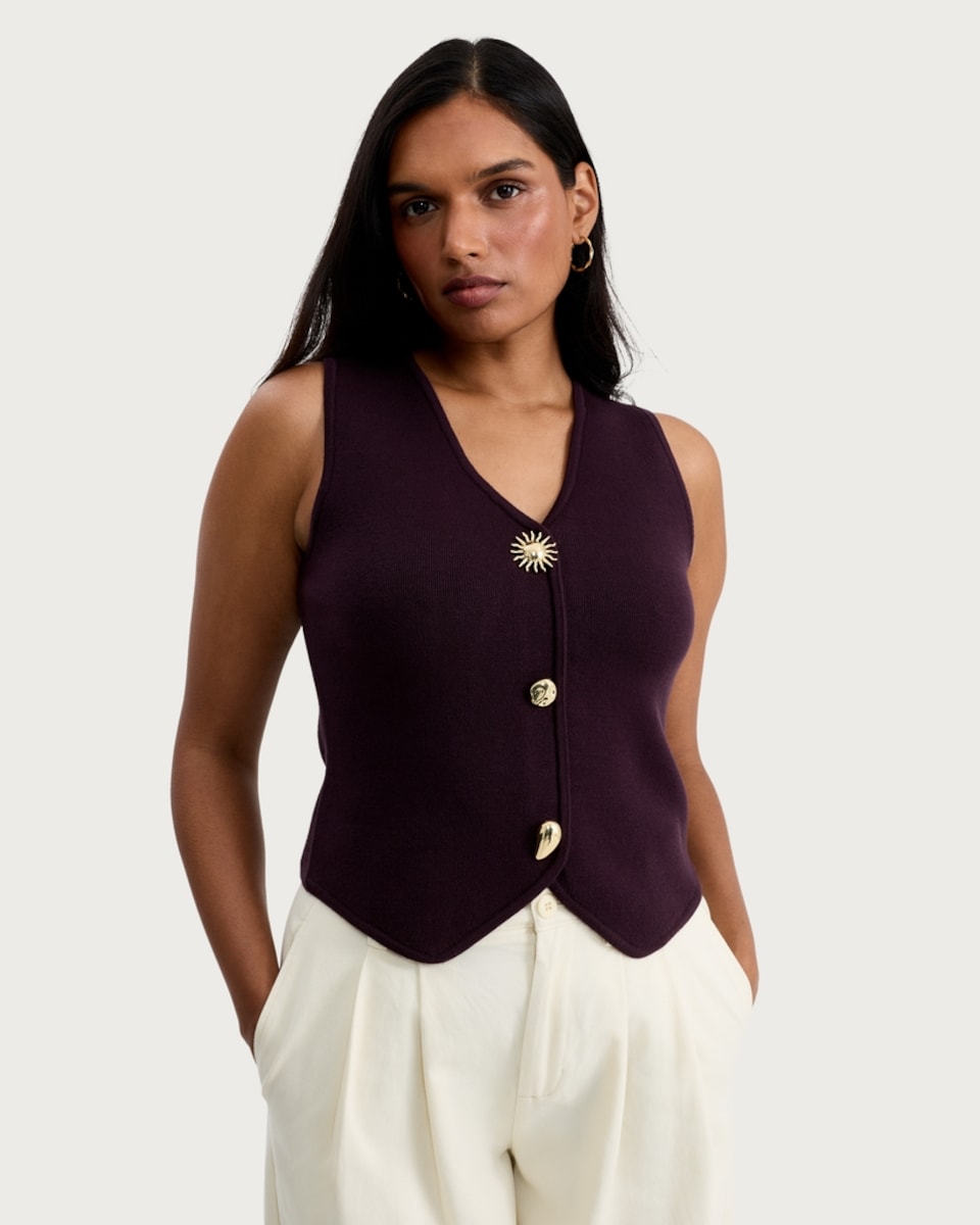 image 1 of The F&F Edit Knitted Button Front Waistcoat in Burgundy