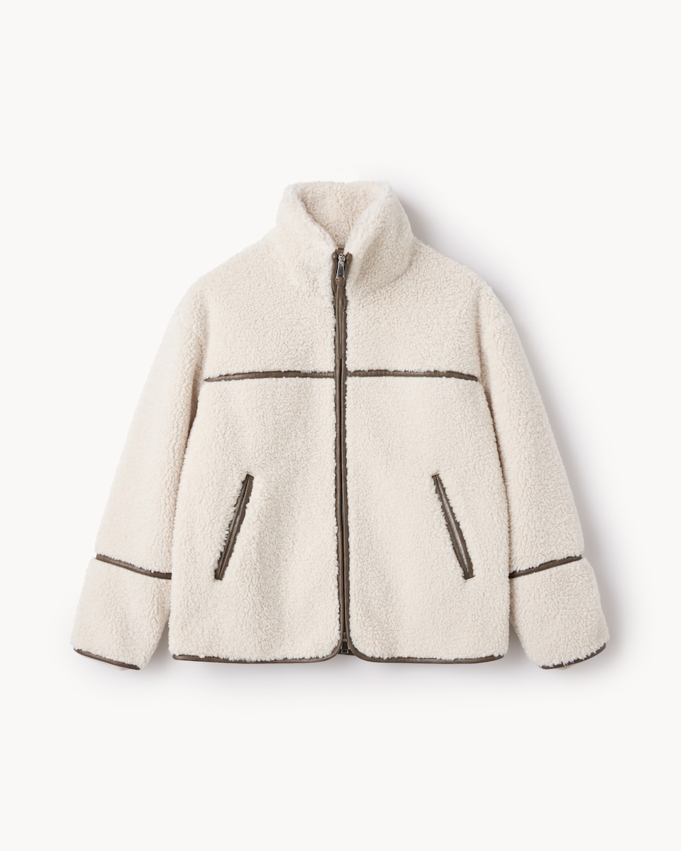 image 1 of F&F Active OUTDOOR Borg Textured Zip Up Jacket in Cream