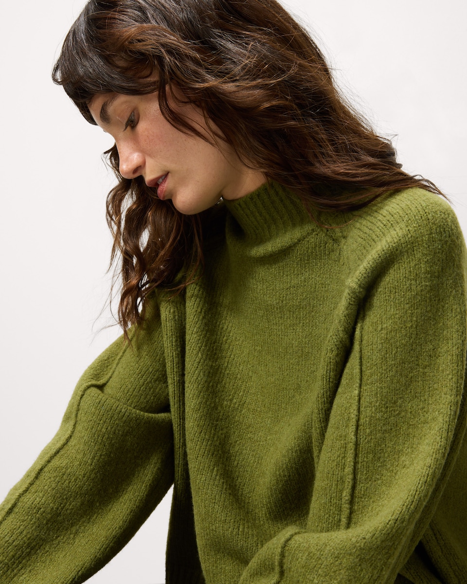 image 1 of F&F Turtle Neck Cropped Knitted Jumper in Khaki