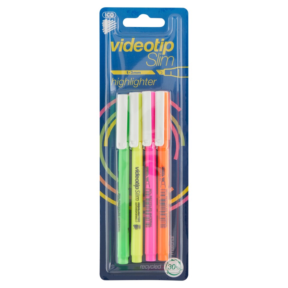 ICO Videotip Slim Highlighter 4 pcs