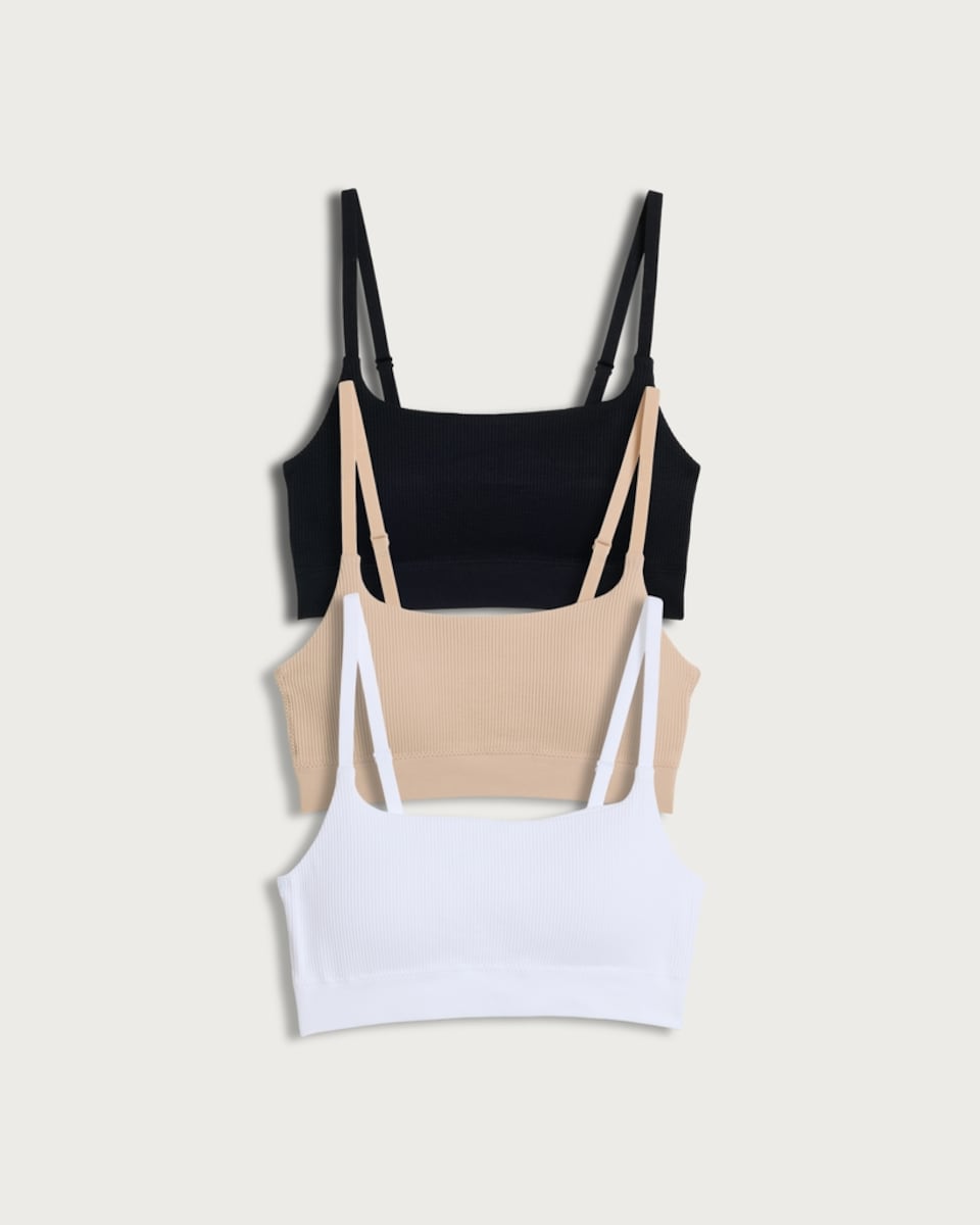 image 1 of F&F 3-Pack Ribbed Seamfree Contour Crop Tops in Multi