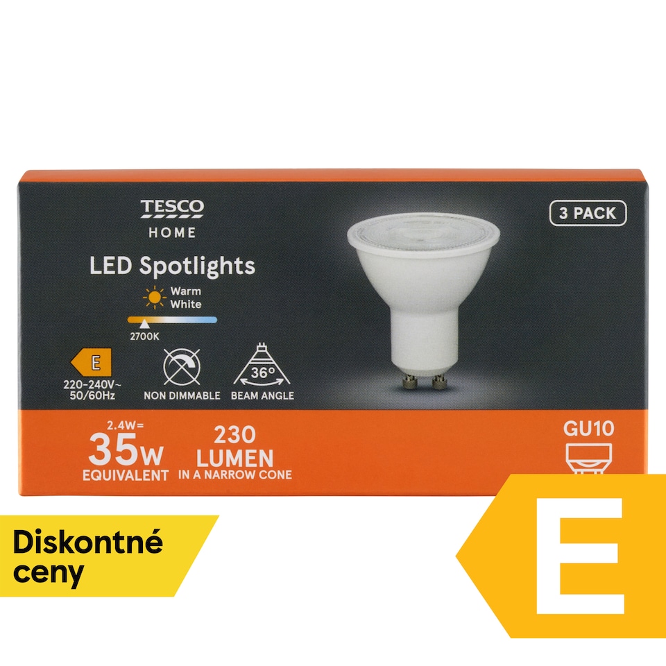 image 1 of Tesco Home LED Spotlights 2.4W GU10 Warm White 3 pc