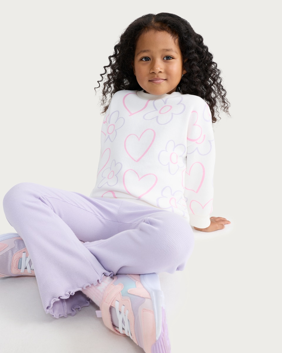 image 1 of F&F Girls 2-Piece Cotton Rich Printed Sweatshirt and Leggings Set in Lilac