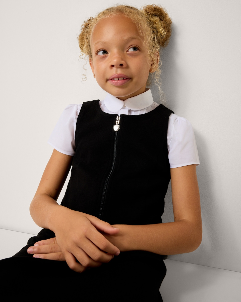 image 1 of F&F School Girls 2-Pack Cotton Rich Pinafore Dresses in Black