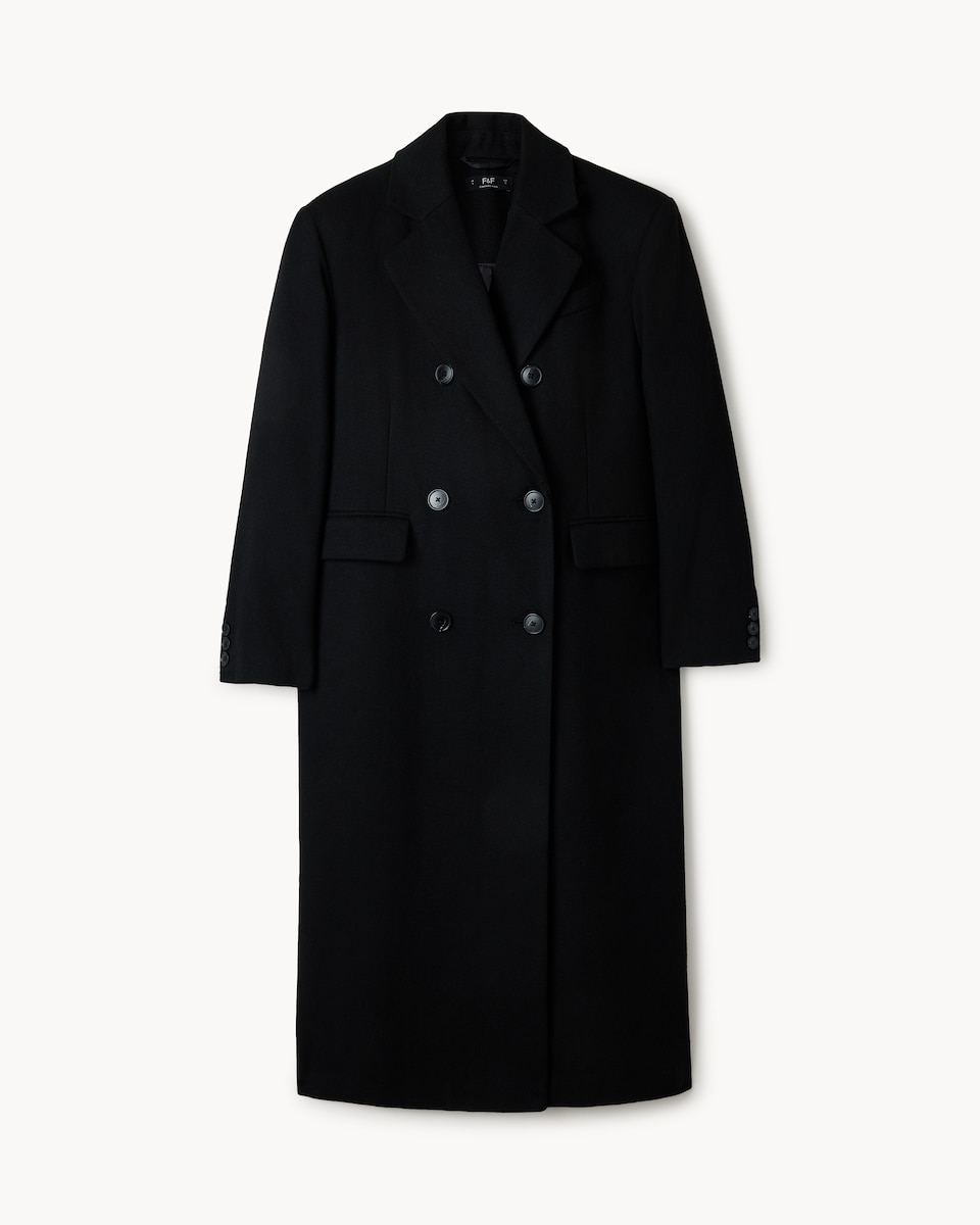 image 1 of F&F Double Breasted Formal Maxi Coat in Black