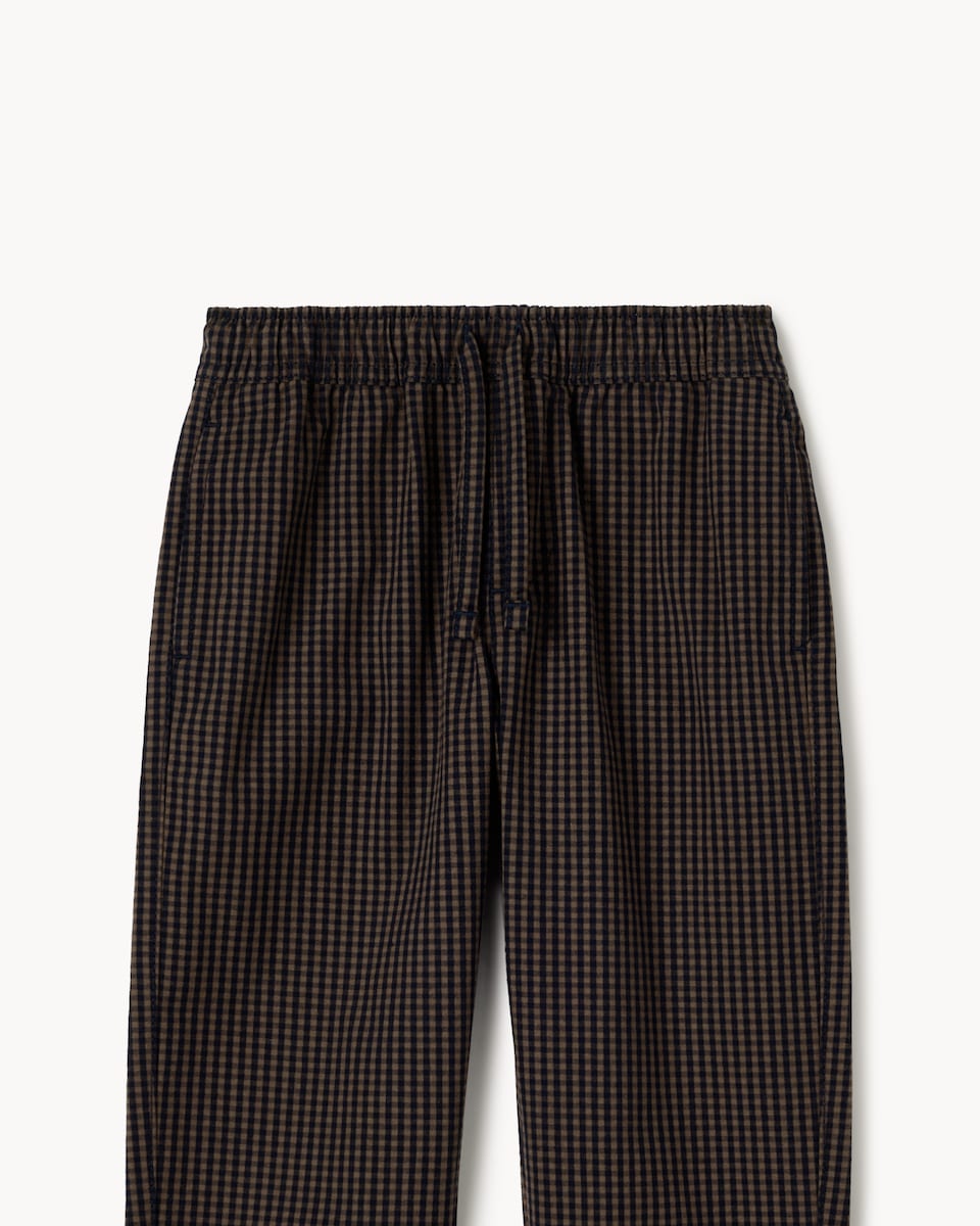 image 1 of F&F Boys Checked Barrel Leg Trousers in Brown